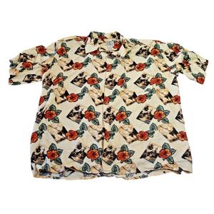 Morro Bay‎ Shirt Mens Large Cream Hawaiian Aloha Floral Rayon Korea Button Front